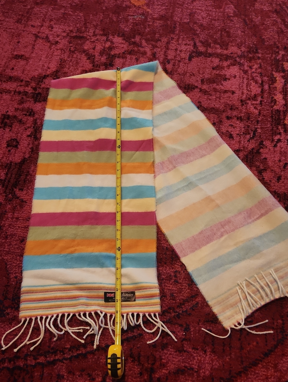 100% Cashmere Multi-Color Stripe Scarf - Classic Breton Style - Picture 5 of 6